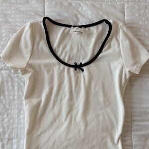 French Pastry Cream Blouse with Black Trim